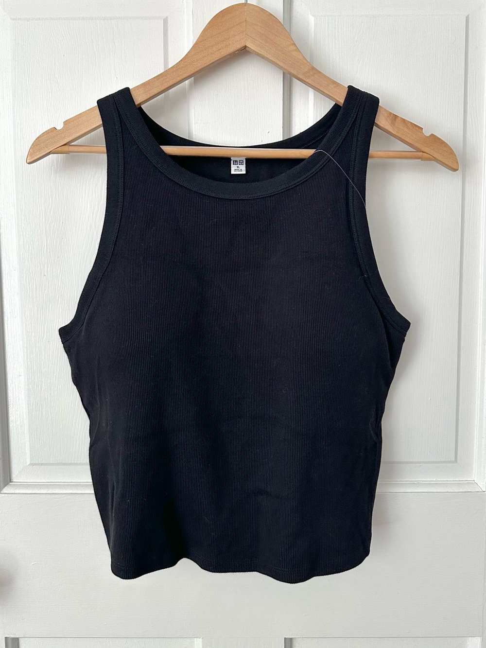 NEW! UNIQLO Ribbed Cropped Bra Top Black Molded Size XL